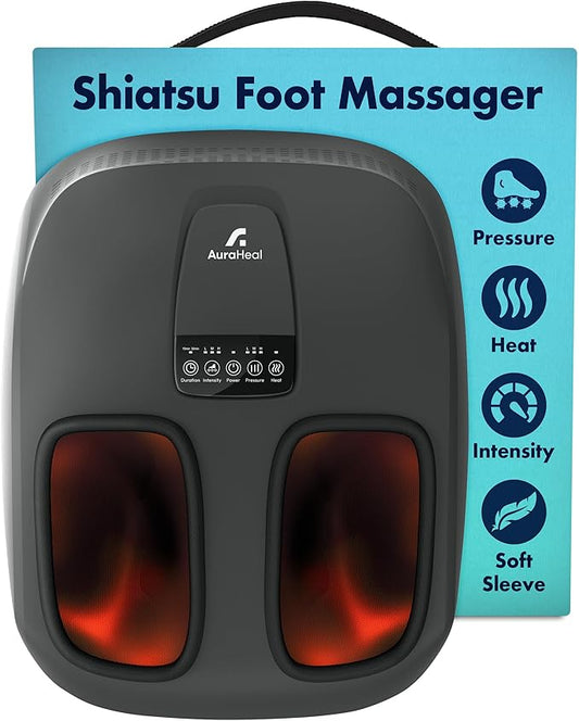 Shiatsu Foot Massager with Heat & Deep Kneading - Relieves Plantar Fasciitis, Neuropathy & Foot Fatigue - Features Adjustable Heat & 3 Compression Setting - Fits Up to Men’s Size 14