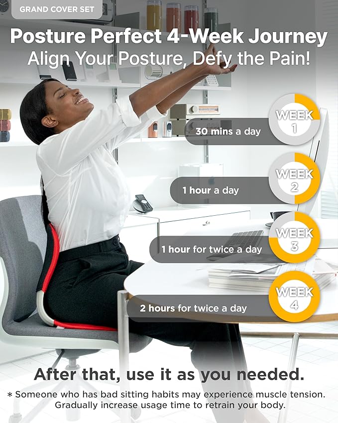 curble Grand(Extra Wide&Sturdy) Cover Set – Ergonomic Back Support Chair & Detachable Cover, Lumbar Support for Posture Corrector and Low Back Pain Relief, Perfect for Home Office Desk Chair(Set Red)