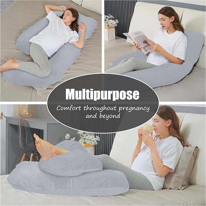 HIPHOP PANDA U-Shaped Pregnancy Pillow for Sleeping - Full Body Maternity Support Pillow with Removable Cover - Comfort for Back, HIPS, Legs, Belly - 57 Inch for Pregnant Women, Light Grey