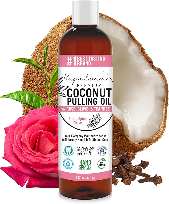 Kapuluan Coconut Oil Pulling for Teeth and Gums Mouthwash, 100% Pure and Natural, Non-GMO, Ayurvedic – Refreshing Rose Clove Essential Oils