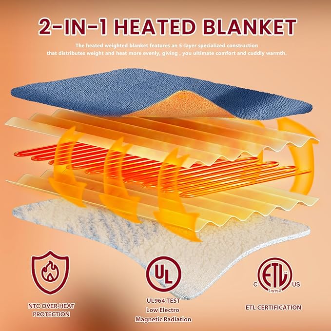 Heated Electric Blanket King Size - 100"x90" Flannel Heating Blanket with 10 Heating Levels & 5 Time Settings Over-Heat Protection, Winter Warmer for Adults with ETL Certification（Light Blue）