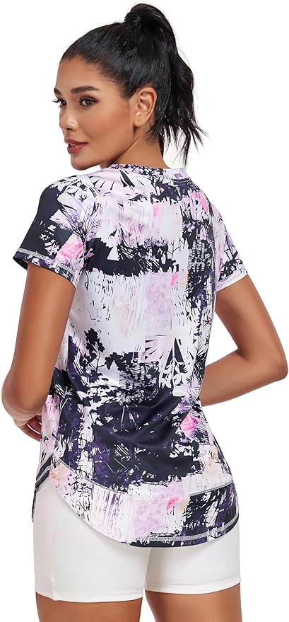 Women's Short Sleeve Workout Shirts Crewneck Sports Yoga Running Dry Fit Tops Side Split Tee