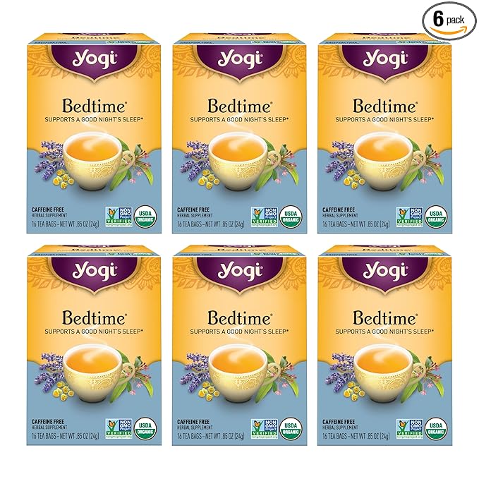 Yogi Tea - Bedtime (6 Pack) - Supports a Good Night’s Sleep - Tea with Passionflower, Chamomile, Valerian Root, and Lavender - 96 Organic Herbal Tea Bags