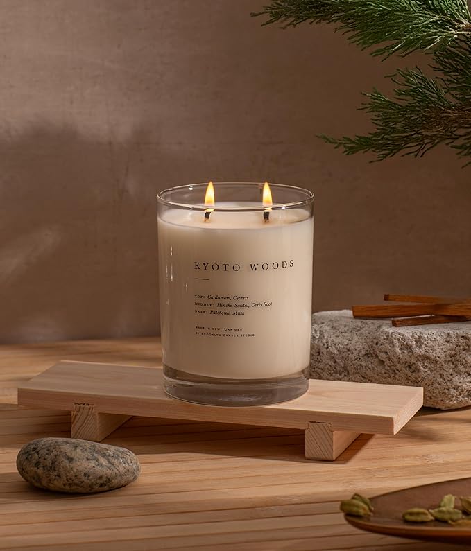 Brooklyn Candle Studio Kyoto Woods 2 Wick Candle – Luxury Scented Candle with Cypress, Hinoki & Santal – Vegan Soy Wax, Hand-Poured in The USA – 70-Hour Burn Time, 13oz