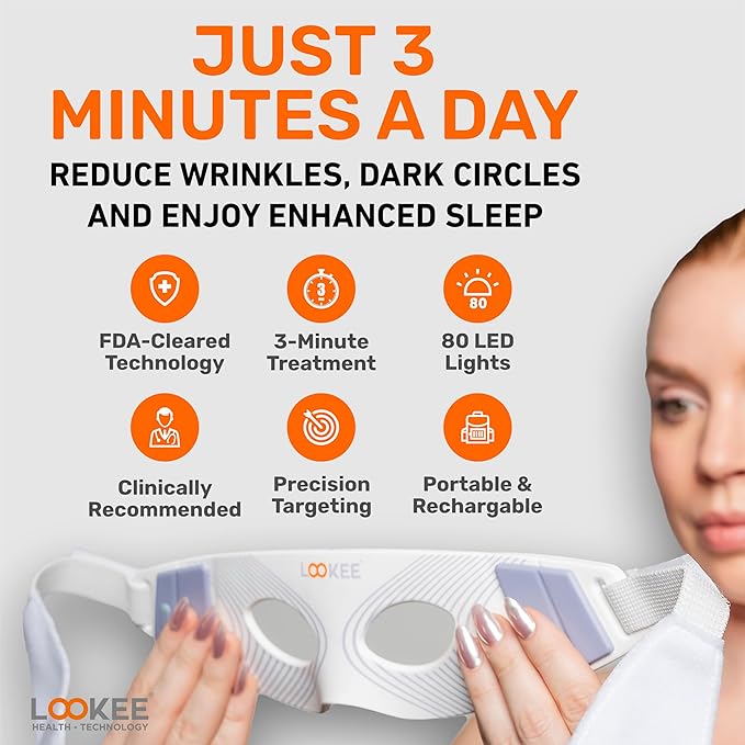 LOOKEE Under Eye Red Light Therapy Glasses - Premium 80 LEDs – Reduce Wrinkles, Dark Circles & Eye Bags, Boost Collagen & Anti-Aging in Just 3 Minutes a Day