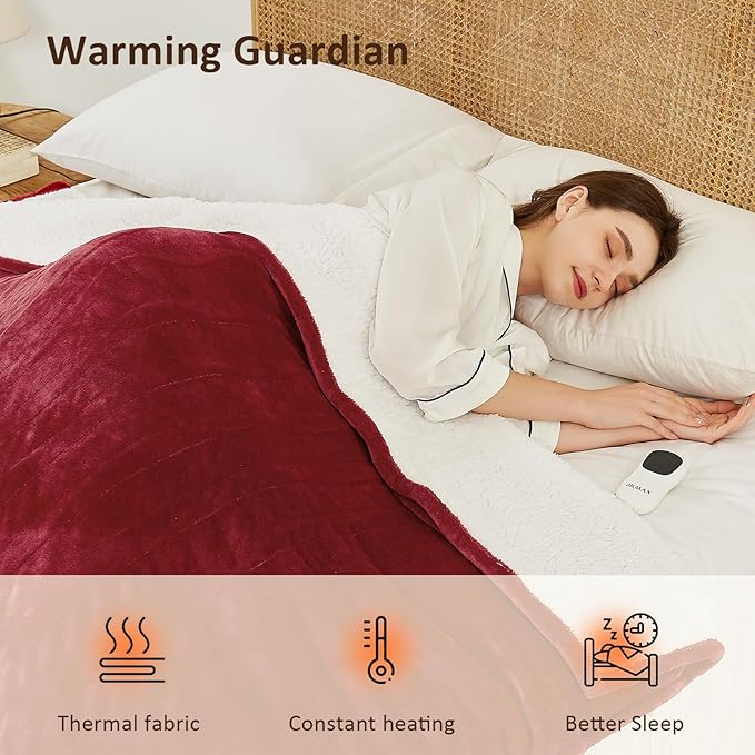 Heated Electric Blanket King Size - 100"x90" Flannel Heating Blanket with 10 Heating Levels & 5 Time Settings Over-Heat Protection, Winter Warmer for Adults with ETL Certification（Red）