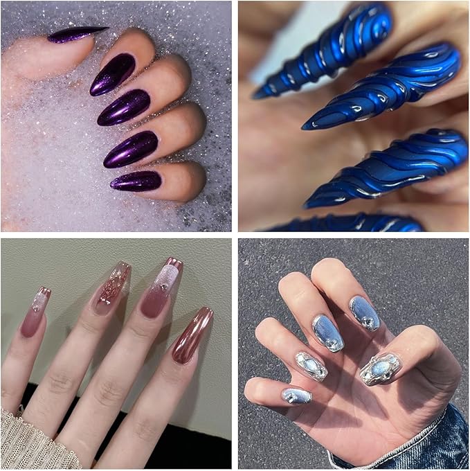 Chrome Nail Powder with Nail Glitter Set 12 Colors Gold Silver Copper Holographic Nail Powder Iridescent Metallic Mirror Crome Powder with Brushes for Chrome Gel Nail Decor