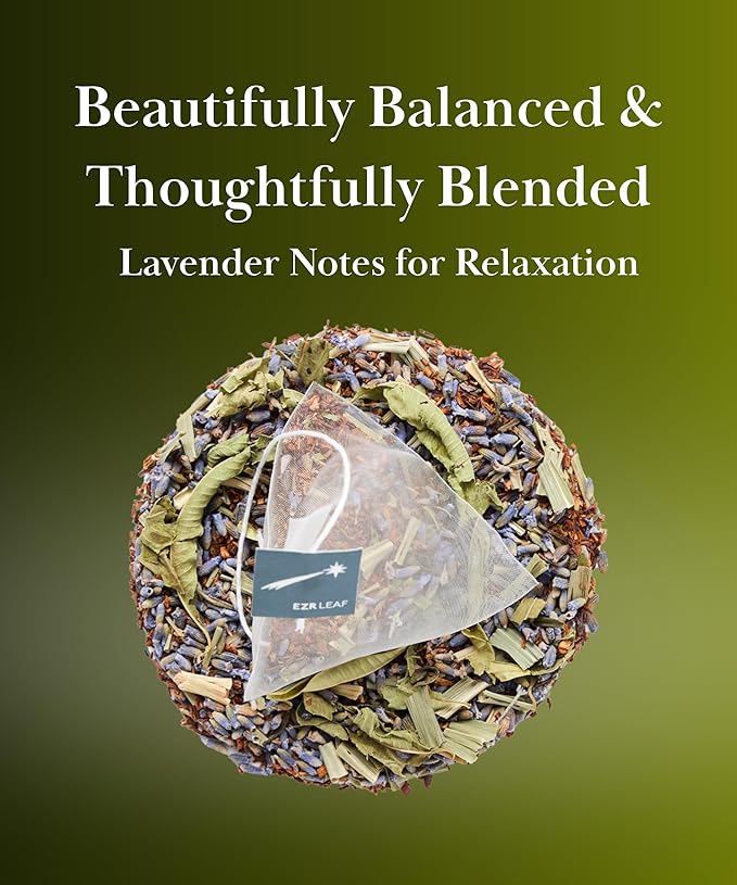EZR Leaf Lemon Verbena Herbal Tea Caffeine-Free Decaf Relaxing Blend 20 Pyramid Tea Bags 1.4 Once with Rooibos, Lavender, Lemongrass
