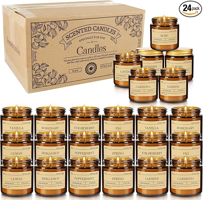 24-Pack Scented Candle Gift Box - 12 scents to Choose from (Rose/Lavender/Lemon/Vanilla),