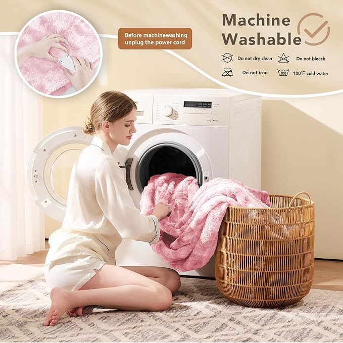 Homemate Electric Heated Blanket Twin Size - 62"x84" Heating Blanket Twin Size 1/2/4/6/8 Hours Auto-Off 10 Heat Level Over-Heat Protection Luxury Faux Fur Sherpa ETL Certification