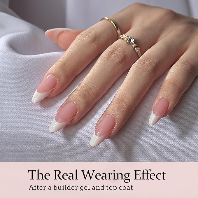 BTArtboxnails French Gel Nail Tips - French Tip Press on Nails Pink Medium Almond XCOATTIPS for Nail Extensions