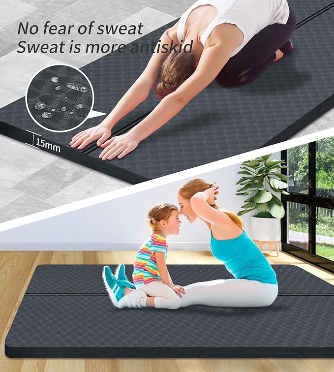nuveti Large Exercise Mat - 15mm/20mm/30mm Thick Yoga Mat | Workout Mat for Fitness, Yoga, Pilates, Stretching & Floor Exercises for Women & Men with Free Carrying Bag