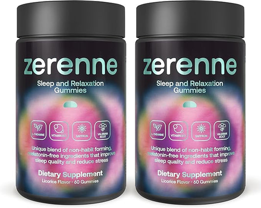 Sleep & Relaxation Gummies, Melatonin-Free Natural Sleep Aid, Stress Relief, Non-Habit Forming Formula, Saffron, Valerian Root, L-Theanine & B12, Licorice Berry, 120 ct 19.2 oz (2 Pack)