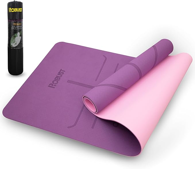 Robust Non-Slip Yoga Mat with Strap, 1/4" Thick TPE Eco-Friendly Workout Mat for Yoga with Position Lines and Texture Surface, Gym Mat for Women, Men, Pilates and Exercises Anti-Tear Sweat-Proof Exercise Mat