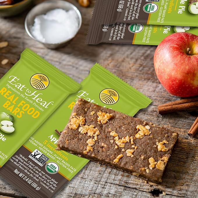 EatToHeal Apple Pie Real Food Bar - Organic Dates & Oats, Gluten Free Vegan Healthy Protein Bars - Low Sugar Meal Replacement Bar, Non GMO, Never Baked, Plant Based - Crafted to Enjoy