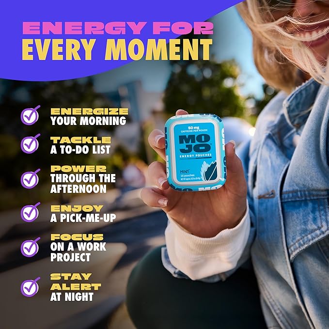 MOJO Energy Pouches Mint Flavor, 50 mg per Caffeine Pouch, 15 Pouches, 5-Pack