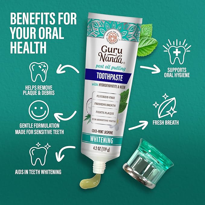 GuruNanda Daily Oral Care Bundle – Hydroxyapatite Toothpaste & Coconut Oil Pulling Mouthwash for Stronger Teeth & Happier Gums