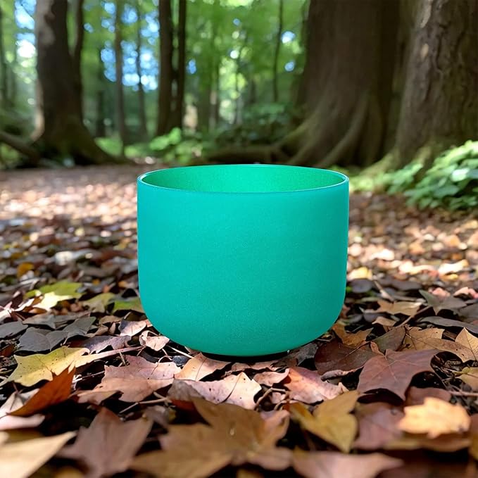 9 inch Green F Note Heart Chakra Quartz Crystal Singing Bowl, for Healing Mindfulness Meditation Yoga Sound Baths, with Rubber Mallet O-ring