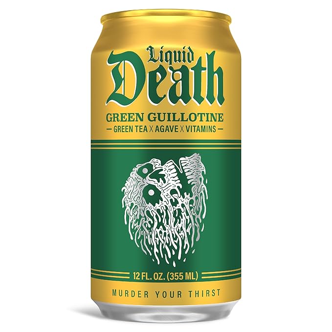 Liquid Death, Green Guillotine Iced Tea, 12-Pack (12 oz Cans), Green Tea, Low Calorie, No Artificial Sweeteners, B12 & B6 Vitamins