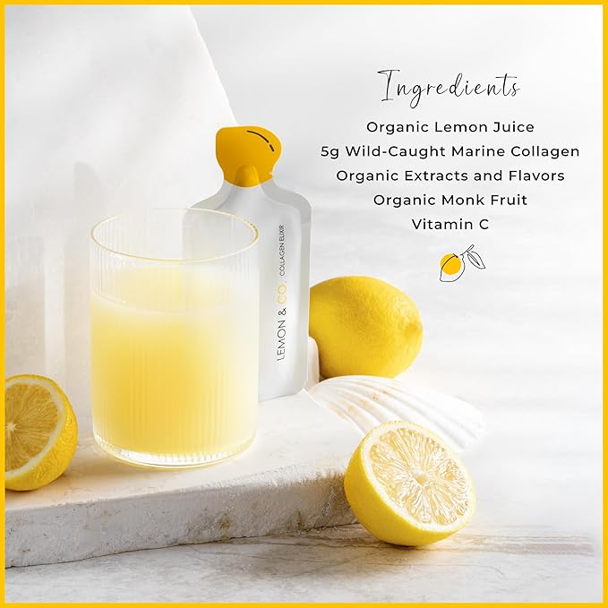LEMON & CO. Liquid Collagen for Women | Lemon Collagen Water Mix with 5000mg Marine Collagen Peptides, Organic Lemons & Vitamin C | Daily Elixir for Skin, Nails, Hair, Gut | No Preservatives, No Sugar