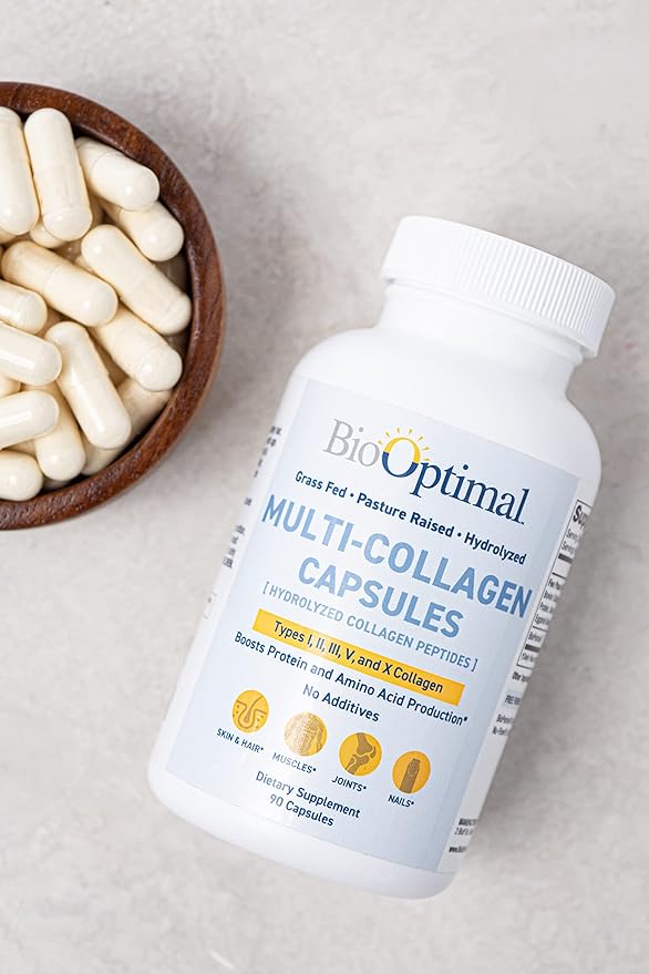 BioOptimal Multi-Collagen Supplement Capsules, Types I, II, III, V, & X Collagen, 90 Capsules