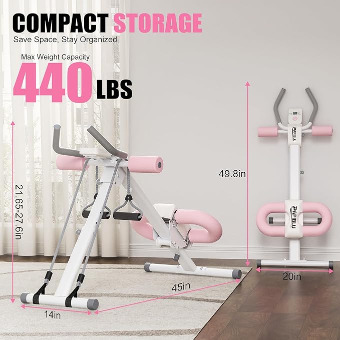 Abdominal Trainers - Adjustable Ab Trainer Machine, Foldable Abdominal Workout Equipment with Knee Protection - Home Gym Core Strength Trainer for Men & Women