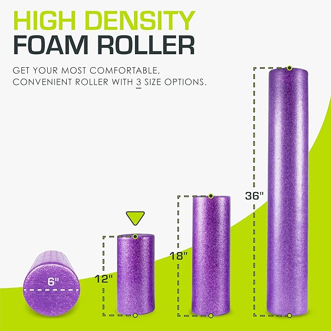 ProsourceFit High Density Foam Rollers 12 - inches Long, Firm Full Body Athletic Massage Tool for Back Stretching, Yoga, Pilates, Post Workout Muscle Recuperation