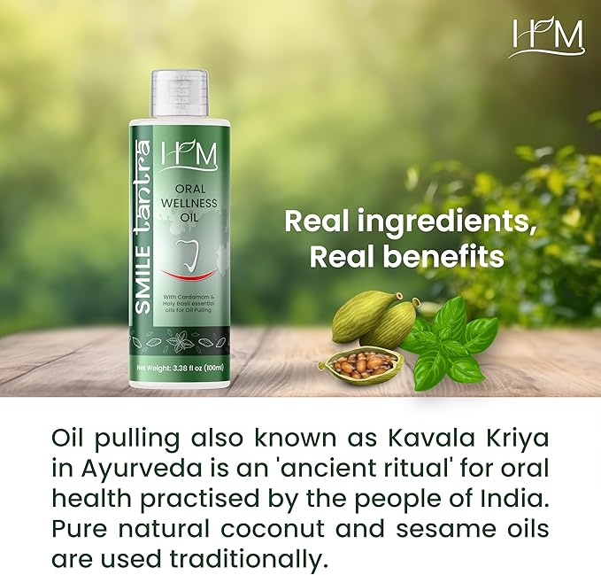 Oil Pulling with Cardamom & Holy Basil Essential Oils for Oral Health, Healthy Teeth & Gums, Alcohol Free Mouthwash, Teeth Whitening, for Dry Mouth, Bad Breath & Freshens Mouth