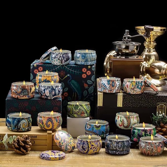 16 Scented Candles Gift,Natural Soy Wax Aromatherapy Candles,Small Portable Tin Candles Set for Mom,Women,Teachers, Colleagues and Friends,2.5 OZ.