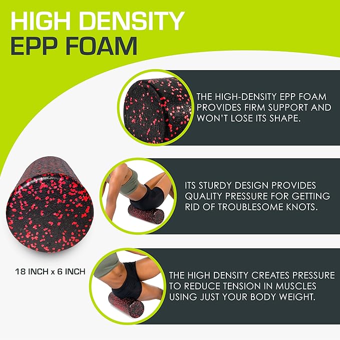 ProsourceFit High Density Foam Rollers 12 - inches Long, Firm Full Body Athletic Massage Tool for Back Stretching, Yoga, Pilates, Post Workout Muscle Recuperation