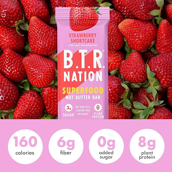 B.T.R. Nation Vegan Superfood Protein Bars - Strawberry Shortcake VITALITY | 12 Bars | Keto, Plant Based, and Gluten Free Low Carb, Sugar Alcohol Free, & Boosted with Powerful Superfood!