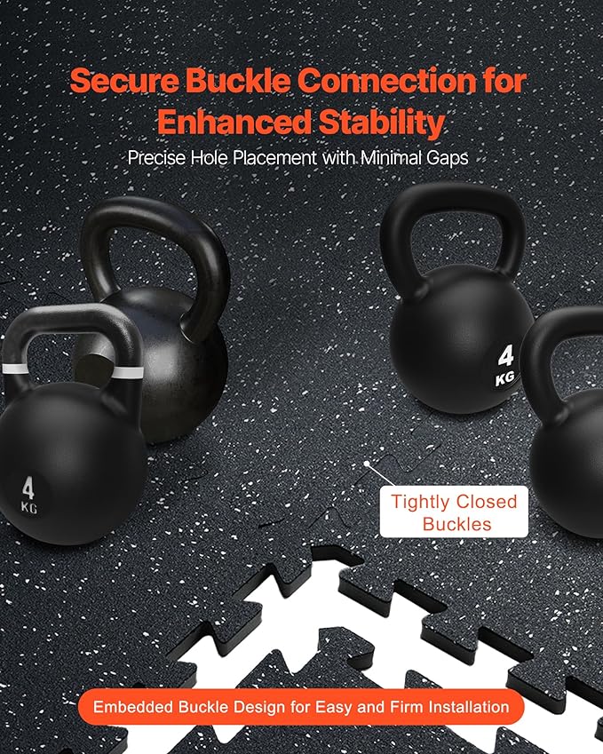 VEVOR 0.56 Inch Thick Gym Floor Mats, Rubber Top with EVA Foam, 25" x 25" Gym Flooring Workout Mats, Interlocking Puzzle Gym Mats for Gym, Home, Garage