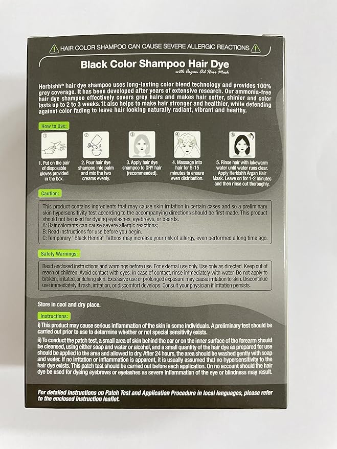 Herbishh Black Shampoo for Gray Hair, Hair Dye Shampoo 3 in 1, 100% Grey Coverage, Instant Permanent Shampoo for Men & Women, Long-lasting & Travel-friendly, Ammonia-free, 30 ml (Pack of 5)