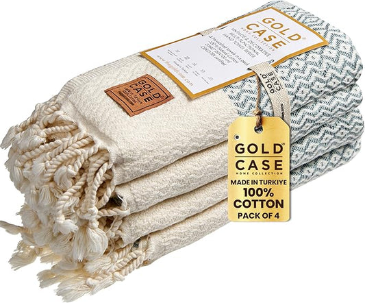 Gold CASE Turkish Hand Towels for Bathroom Set of 4–20x40''–100% Cotton Bathroom Hand Towels – Zeus Towel for Spa, Face, Tea & Dishcloth – Decorative Cloth – Aqua