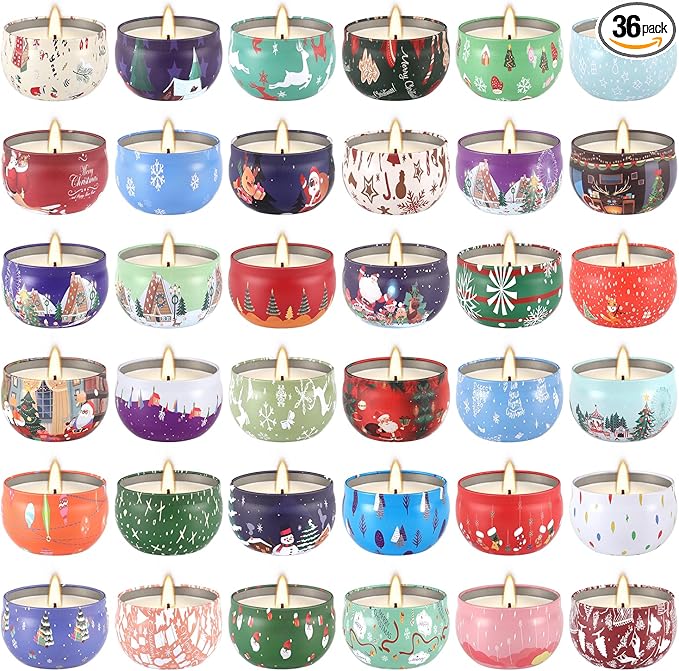 36 Packs Christmas Scented Candles, 2.5oz Smokeless Clean Burning Soy Wax Candles for Home Decor, Festive Gifts & Holiday Ambiance