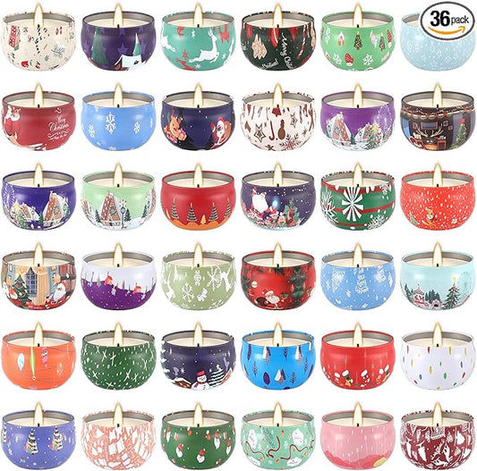36 Packs Christmas Scented Candles, 2.5oz Smokeless Clean Burning Soy Wax Candles for Home Decor, Festive Gifts & Holiday Ambiance
