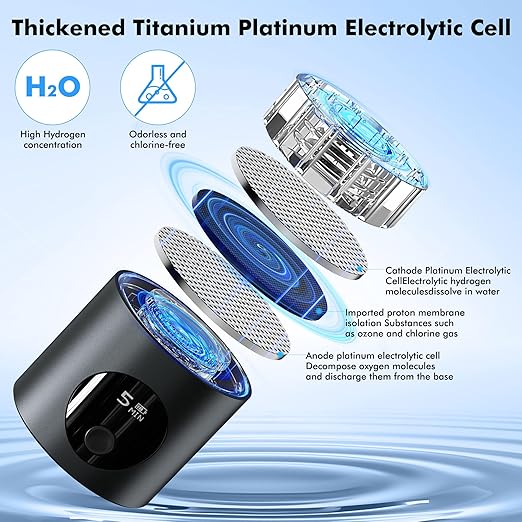 Hydrogen Water Bottle,Up to 6000 PPB Hydrogen Water Bottle Generator,Advanced SPE/PEM Technology,8oz Rechargeable Portable Generator with LED Display