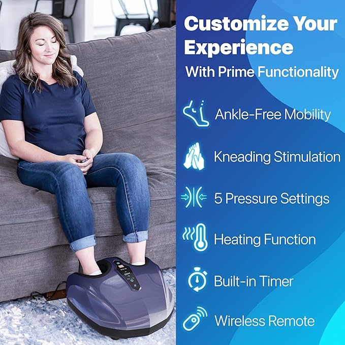MIKO Foot Massager Machine with Deep-Kneading, Compression, Shiatsu, and Heat for Plantar Fasciitis, Neuropathy - Fits up to Men Size 12