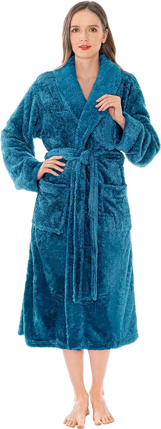 PAVILIA Premium Womens Plush Soft Robe Fluffy, Warm, Fleece Sherpa Shaggy Bathrobe