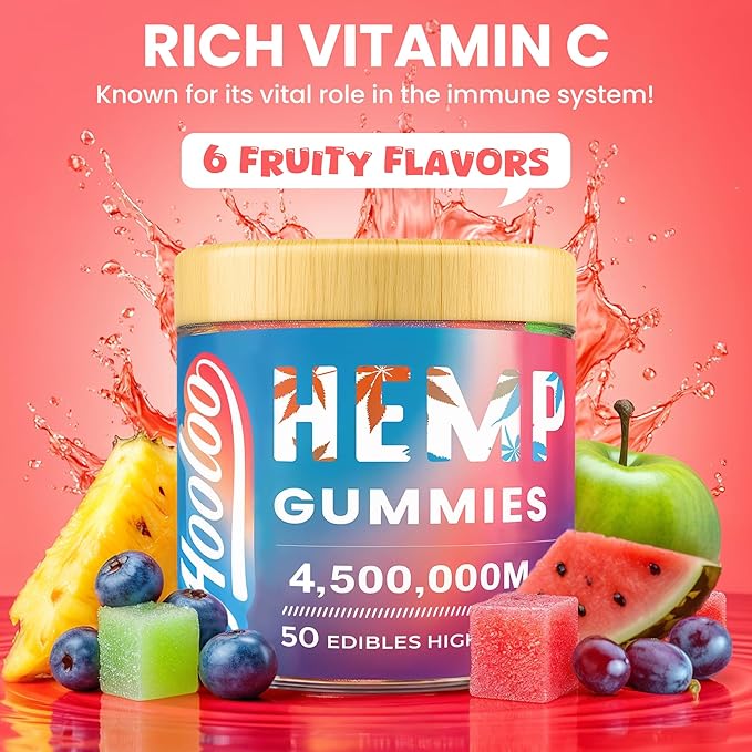 HOOLOO Hemp Gummies for Deep Bedtime Support - 4,500,000MG 2 Packs 6 Fruity Flavors Edibles for Adults - Made in USA
