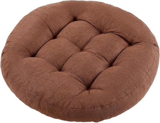 Meditation Floor Pillow, Round Floor Cushions for Adults, Button Tufted Seat Cushions for Yoga Tatami Living Room, Brown, 22 x 22 x 4 in