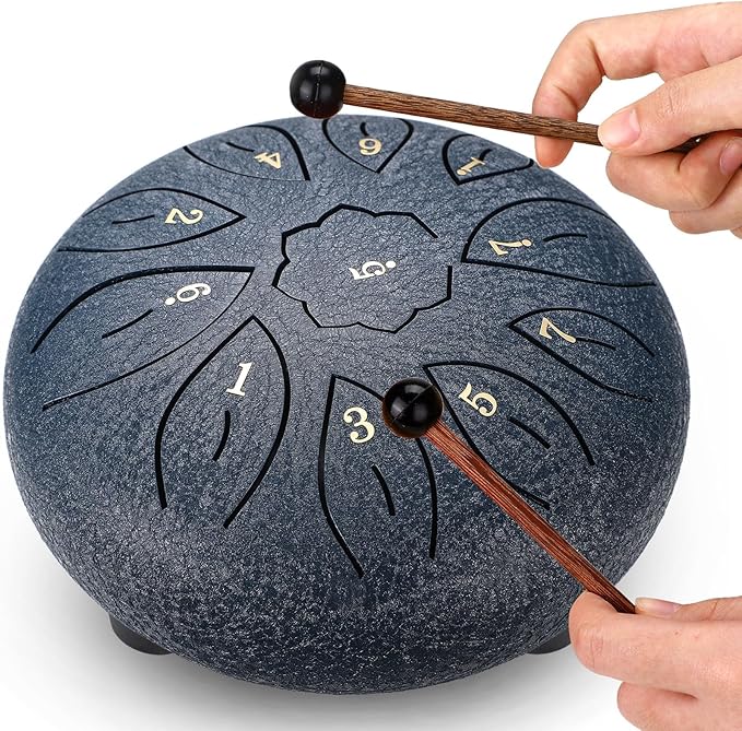 Facmogu Rain Drum for Outside Garden, 6 Inch 11 Notes Rain Drum for Garden Instrument, Chakra Drum for Rain Outdoor, Musical Steel Tongue for Meditation Musical Education Yoga Zen Gifts - Green