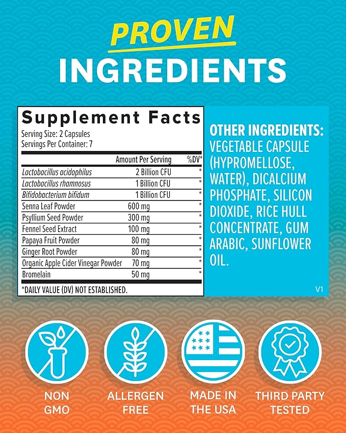 Zenwise Health 7-Day Colon Detox Cleanse for Digestive Health - Gut Detox Pills for Digestion & Bloating Relief - Herbal Blend with Psyllium Husk, Senna Leaf, Bromelain, ACV & Probiotics - 14 Count