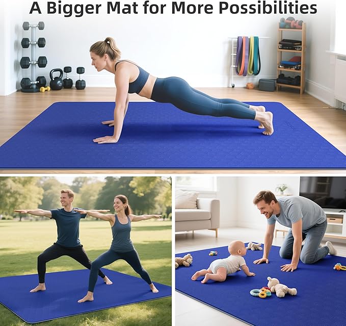 Extra Large TPE Yoga Mat 72"x35" / 78"x57" - Wide Non-Slip Mat for Yoga, Pilates & Home Gym, 6mm Thick Cushion for Comfort & Balance, Waterproof, Easy to Carry with Strap or Bag for Solo or Partner Workouts