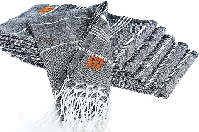 Gold CASE LYCIA Turkish Beach Towel Set of 6 – 100% Cotton Turkish Beach Towels Bulk 70 x 38'' – LYCIA Oversized, Quick Dry & Sand Free Beach Towel – Lightweight Towels Set in Black