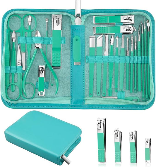 Manicure Set Professional Nail Clipper Kit-26 Pieces Stainless Steel Manicure Kit,Nail Care Tools with Luxurious Travel Case (Green)