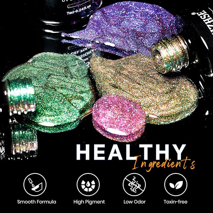 MIZHSE Cat Eye Gel Nail Polish 10 Colors, Glitter Magnetic Gel Polish Set with Magnet Stick, Holographic Galaxy Effect Cat Eye Nail Polish Soak Off Nail Art Manicure Kit Gift for Women