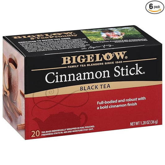 Bigelow Tea Cinnamon Stick Black Ceffeinated Bags, 20 Count, Pack of 6