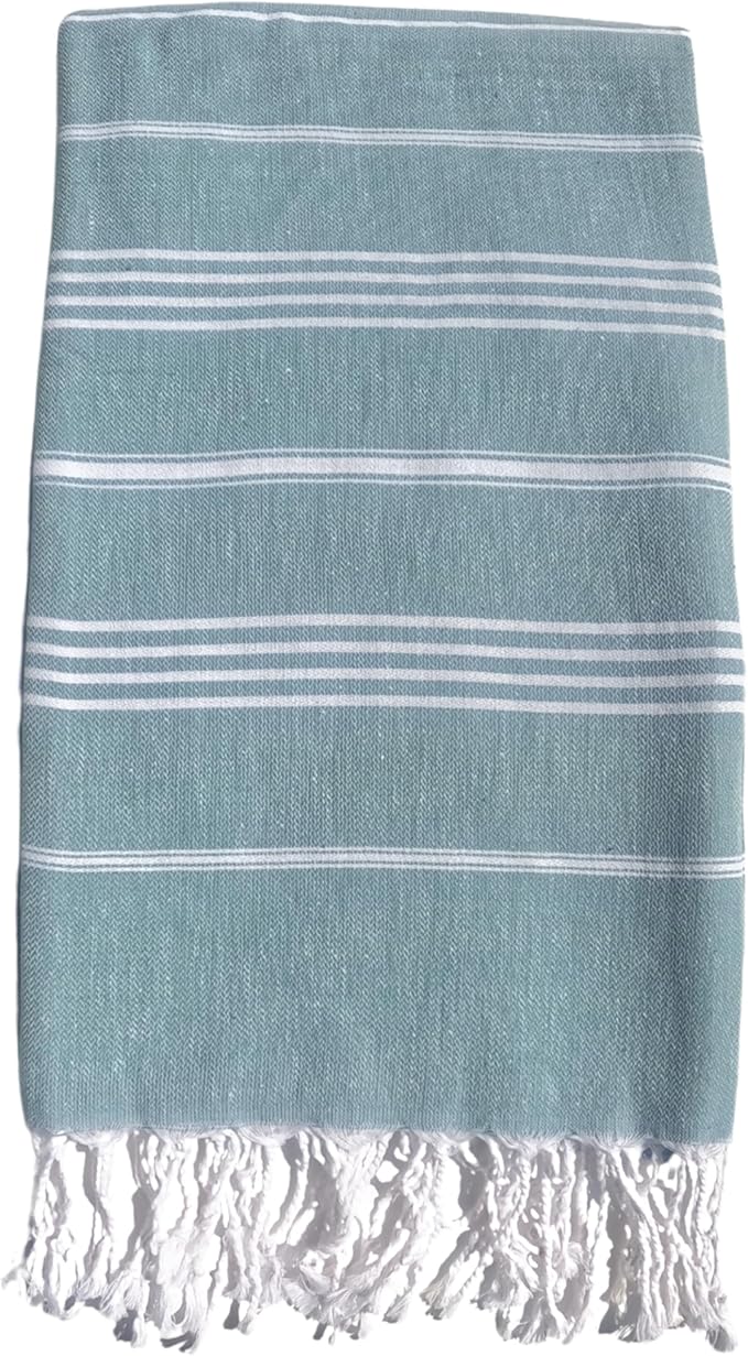Turkish Beach Towel 100% Organic Cotton Extra Large Oversized (39 x 71 Inches) Quick Dry Sand Free Light Weight Prewashed for Bath Beach Gym Yoga Travel Towel Blanket (Sea Glass)