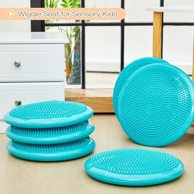 Amylove 6 Pcs Wiggle Seat Inflated Wobble Cushion for Sensory Kid 13 Inch Balance Disc Kids Flexible Seating Exercise Sensory Pad Chair Cushion for Classroom Office School